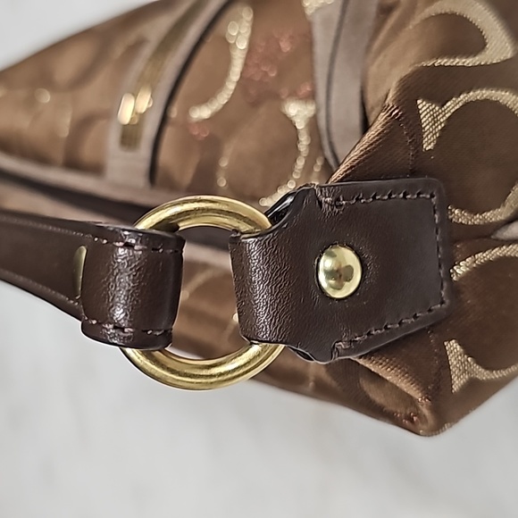 Coach Rare Find • Brown, Gold, Metallic Thread Beaded "C" Demi Collection - Picture 7 of 14